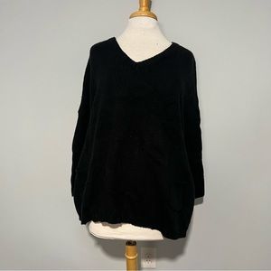 H One Black Knit Oversized Vneck Pullover Sweater Size L Comfy Cozy